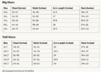 Big and Tall Jerseys Sizing Chart
