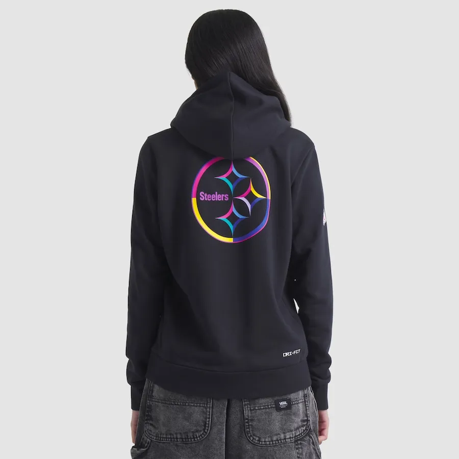 Rear view of Women’s Pittsburgh Steelers Crucial Catch Hoodie – 2025 Cancer Awareness NFL apparel, inclusive sizing