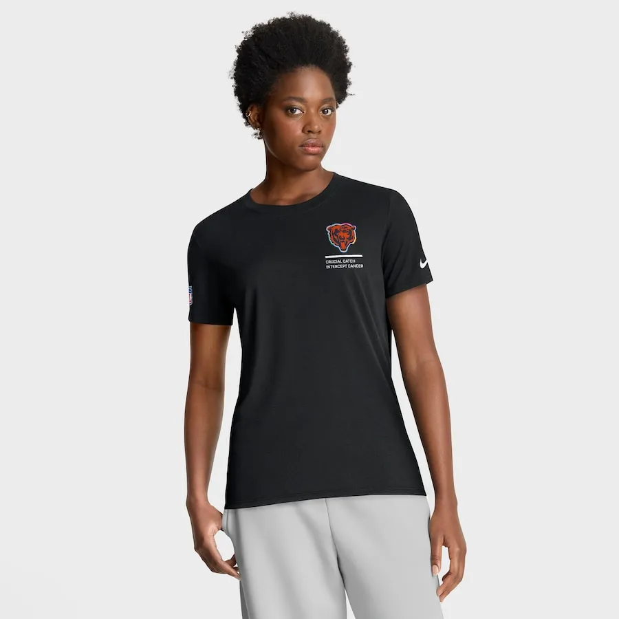 Front view of Women’s Chicago Bears Crucial Catch T‑Shirt – 2025 NFL Cancer Awareness apparel, inclusive sizing