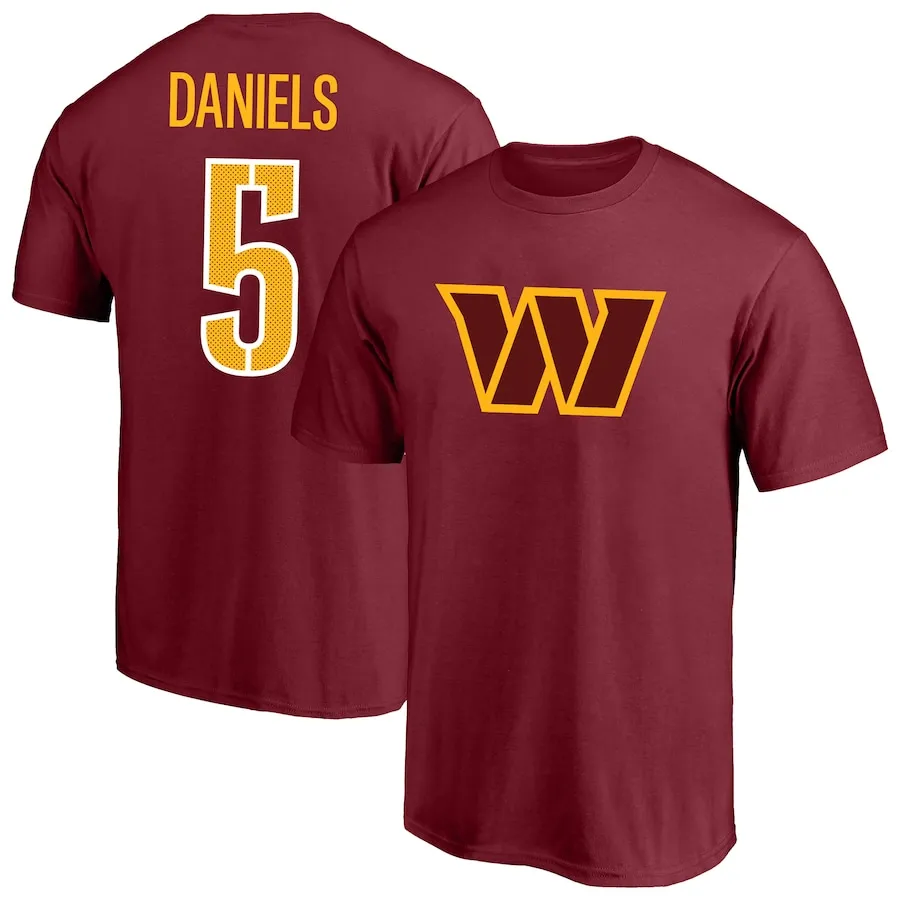 Big & Tall Washington Commanders Jayden Daniels Burgundy Name & Number T‑Shirt – Sizes 3X–6X & XLT–5XLT