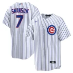 Dansby Swanson Jersey - Cubs Apparel S-3X 4X 5X 6X XLT-5XLT Chicago Cubs Dansby Swanson Jersey by Nike - White Pinstripe