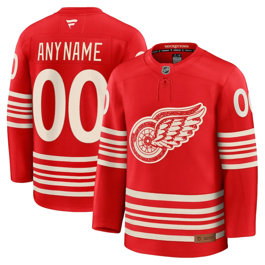 Detroit Red Wings custom hockey jersey with personalized name and number, sizes S–6XL and Tall XLT–5XLT
