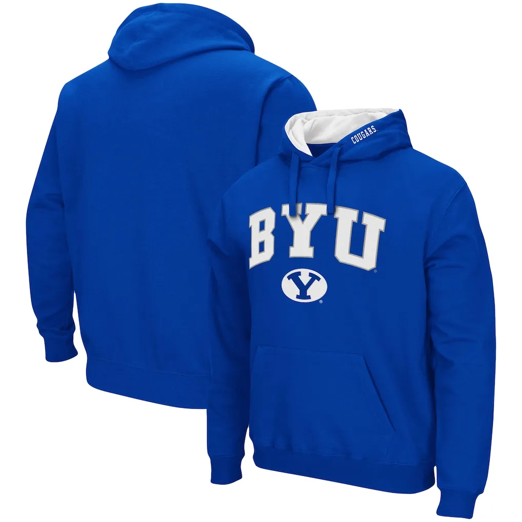 BYU hoodie with name and logo. Available in standard and big and tall size options.